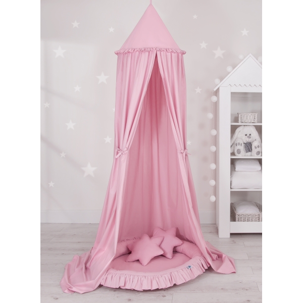 Sæt: Hængende sengehimmel + babyrede med flæser + puder  Lyserød Pink