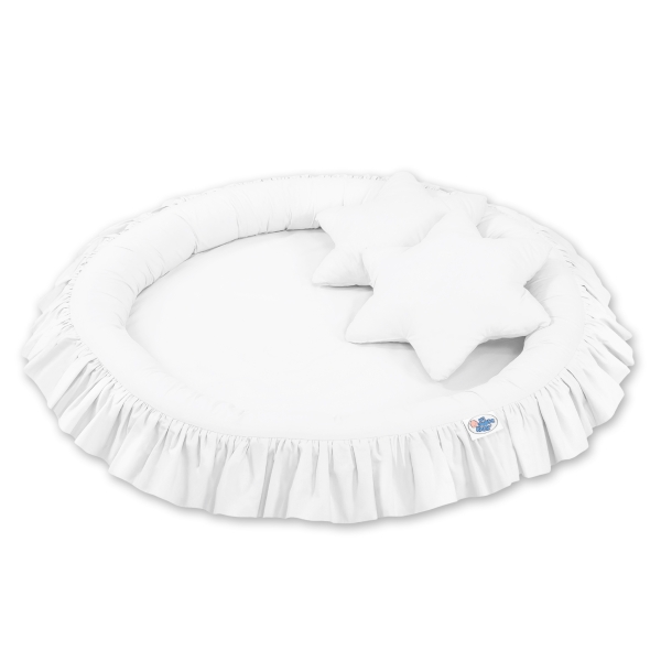 Sæt til baby sengehimmel babyrede med flæser puder  Hvid