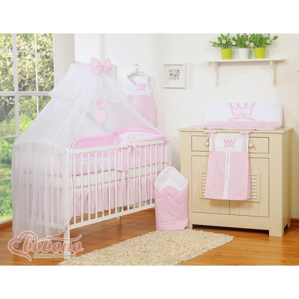 Sæt til babyseng i 7 dele Little Prince/Princess  Lyserød Pink