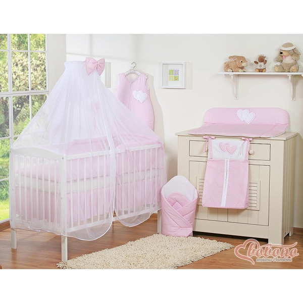 Sæt til babyseng i 7 dele  Lyserød Pink Polkaprikker