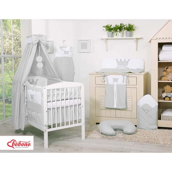 Sæt til babyseng i 7 dele med sengehimmel Little Prince/Princess  Grå
