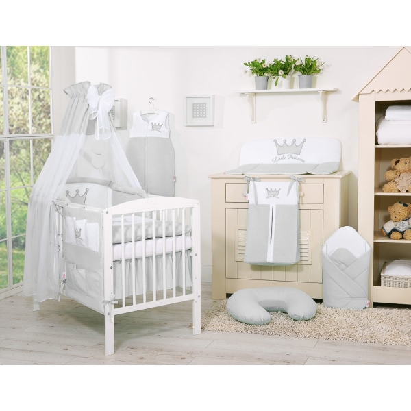 Sæt til babyseng i 7 dele med sengehimmel Little Prince/Princess  Grå