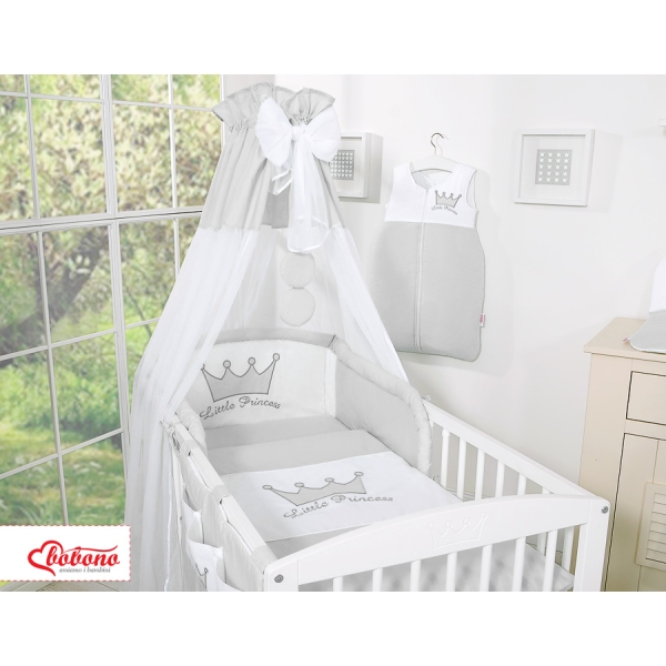 Sæt til babyseng i 7 dele med sengehimmel Little Prince/Princess  Grå