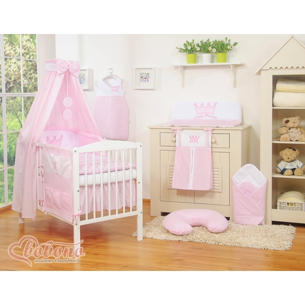 Sæt til babyseng i 7 dele med sengehimmel Little Prince/Princess  Lyserød Pink