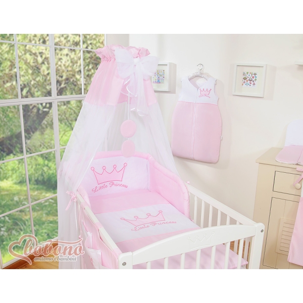 Sæt til babyseng i 7 dele med sengehimmel Little Prince/Princess  Lyserød Pink