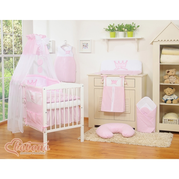 Sæt til babyseng i 7 dele med sengehimmel Little Prince/Princess  Lyserød Pink