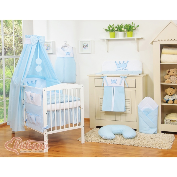 Sengehimmel til babyseng lavet af stof - Little Prince/Princess  Blå Bomuld