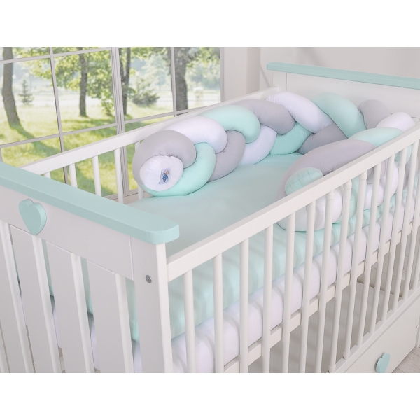 Sengerand flettet til babyseng Snoet  Mint Hvid Grå