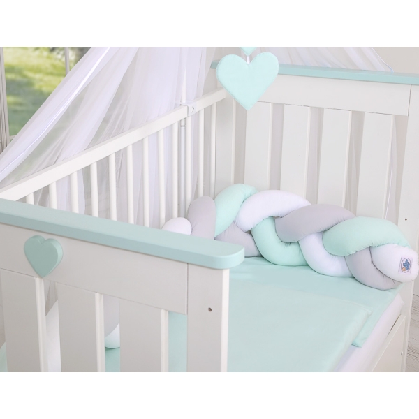 Sengerand flettet til babyseng Snoet  Mint Hvid Grå