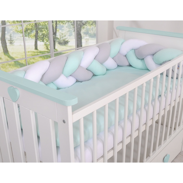 Sengerand flettet til babyseng Snoet  Mint Hvid Grå