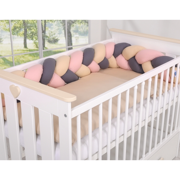 Sengerand flettet til tremmeseng 180cm  Beige Antracit Støvet Pink