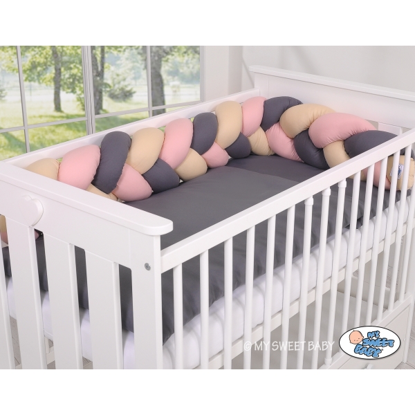 Sengerand flettet til tremmeseng 180cm  Beige Antracit Støvet Pink