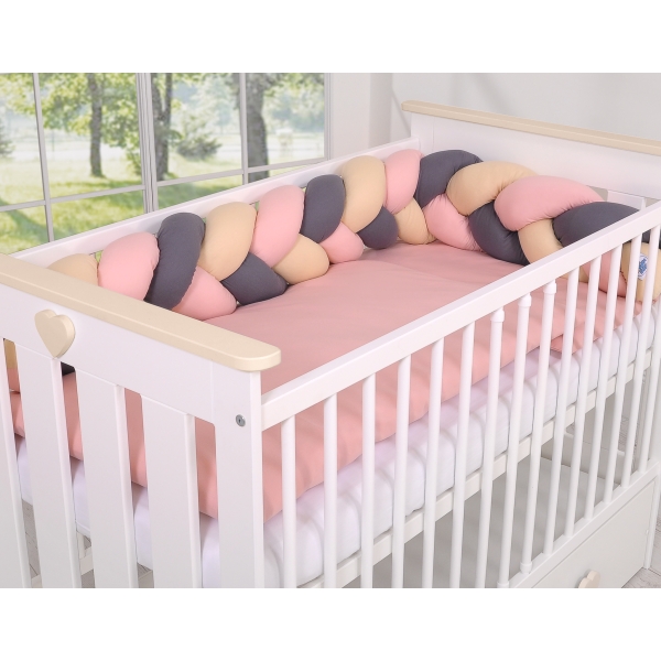 Sengerand flettet til tremmeseng 180cm  Beige Antracit Støvet Pink