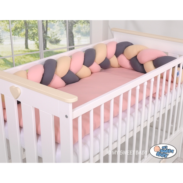 Sengerand flettet til tremmeseng 180cm  Beige Antracit Støvet Pink