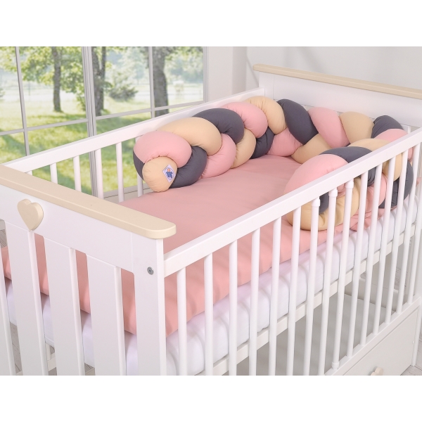 Sengerand flettet til tremmeseng 180cm  Beige Antracit Støvet Pink