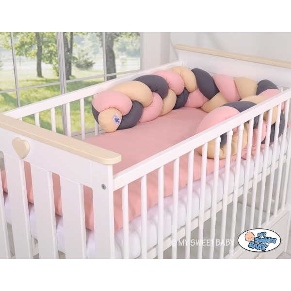 Sengerand flettet til tremmeseng 180cm  Beige Antracit Støvet Pink