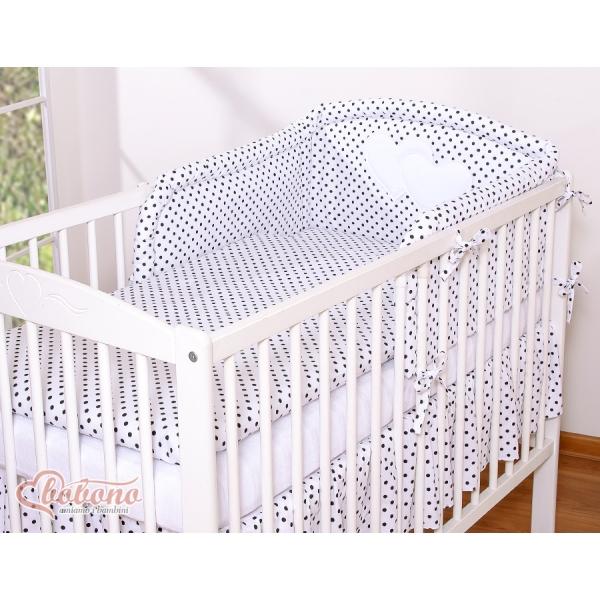 Sengerand med satinkanter Hjerter  Sort Polkaprikker