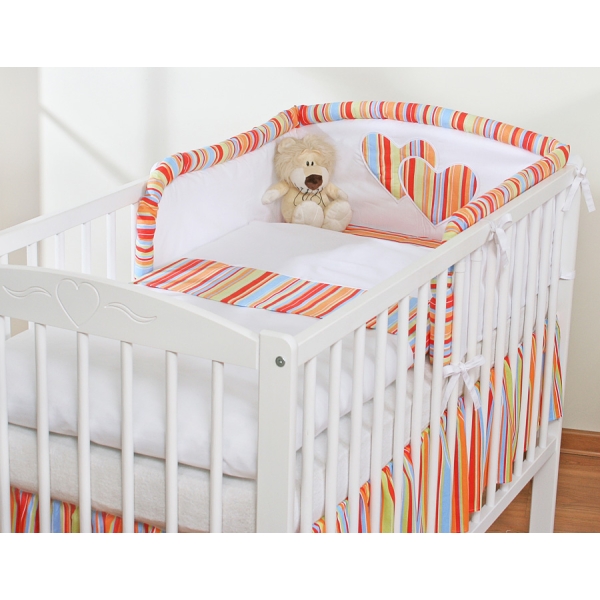 Sengesæt for babyseng 2 dele - Hanging Hearts  Orange Striber