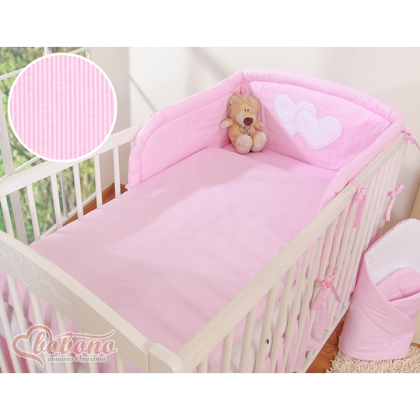 Sengesæt for tremmeseng i 3 dele - Hanging hearts  Lyserød Pink Striber