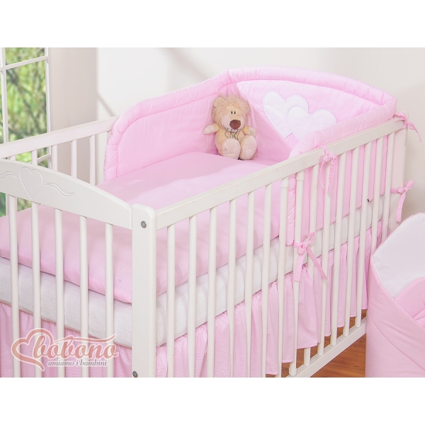 Sengesæt for tremmeseng i 3 dele - Hanging hearts  Lyserød Pink Striber