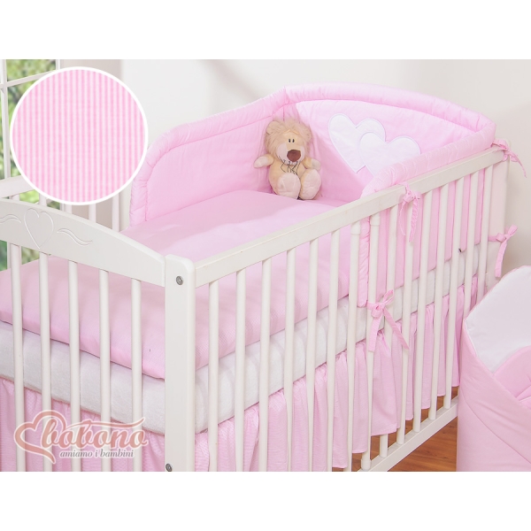 Sengesæt for tremmeseng i 3 dele - Hanging hearts  Lyserød Pink Striber
