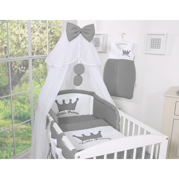 Sengesæt i bomuld til baby - Little Prince/Princess  Antracit