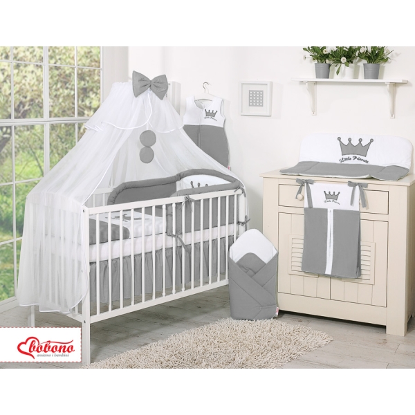 Sengesæt i bomuld til baby - Little Prince/Princess  Antracit