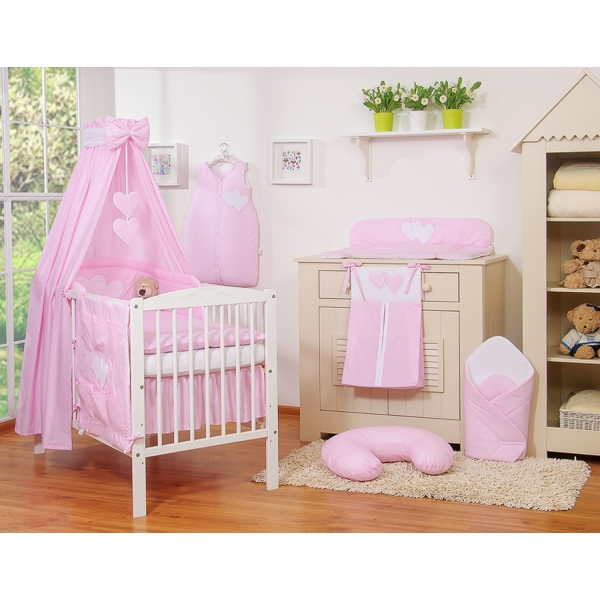 Sengesæt til baby tremmeseng i 11 dele  Lyserød Pink Striber