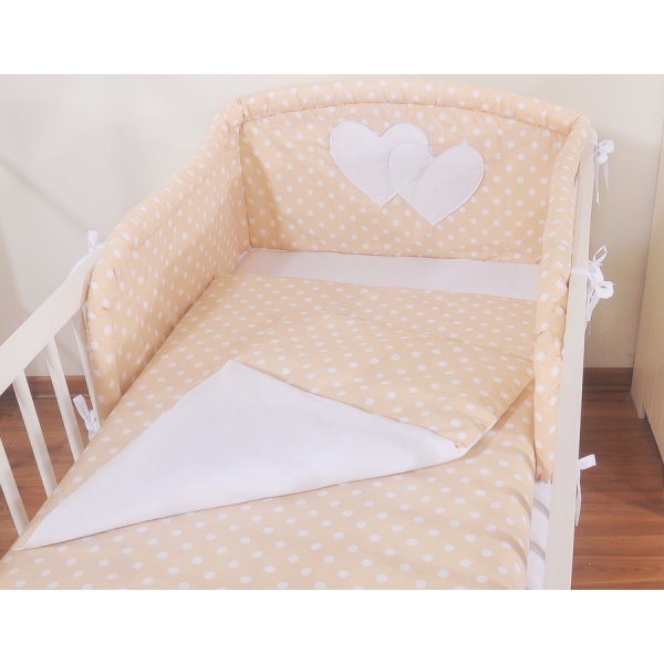 Sengesæt til babyseng  Beige Polkaprikker