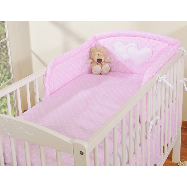 Sengesæt til babyseng  Lyserød Pink Polkaprikker