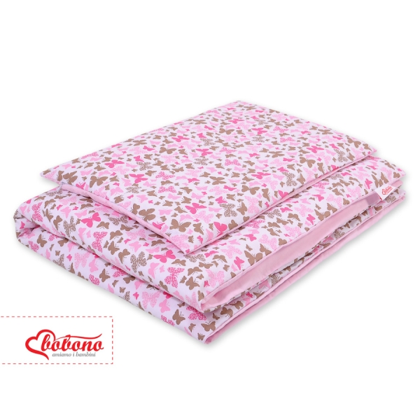 Sengetøj af bomuld 140x200 Junior  Lyserød Pink Sommerfugle