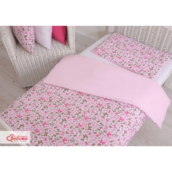 Sengetøj af bomuld 140x200 Junior  Lyserød Pink Sommerfugle