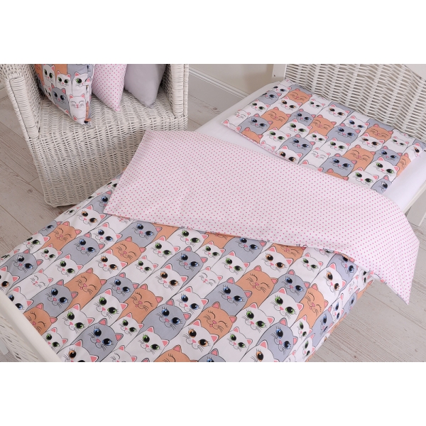 Sengetøjssæt i 2 dele 100x135 Mini  Lyserød Grå Pink Katte