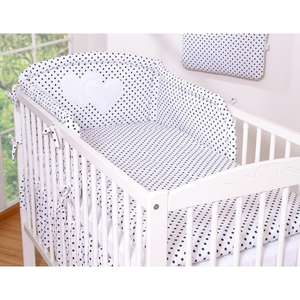 Sengetøjssæt til babyseng  Sort Polkaprikker