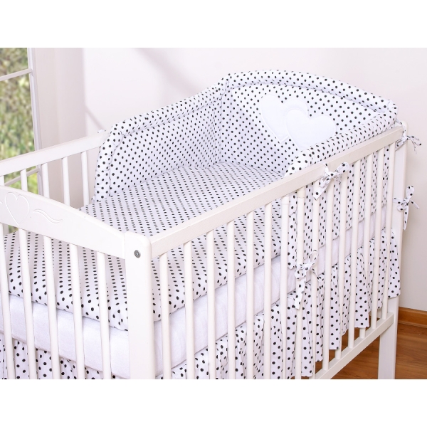 Sengetøjssæt til babyseng  Sort Polkaprikker