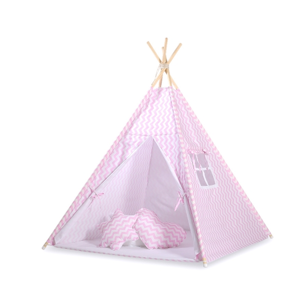 Teltsæt Tipi Telt Børn  Lyserød Pink Siksak