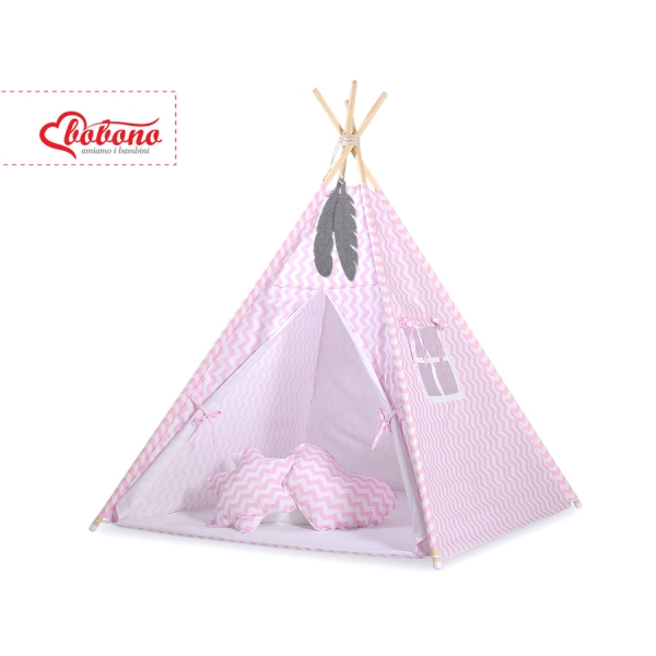 Teltsæt Tipi Telt Børn  Lyserød Pink Siksak