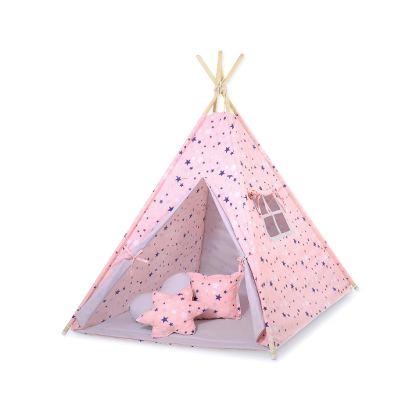Teltsæt Tipi Telt Børn med legetæppe  Blå Lyserød Grå Pink Stjerner