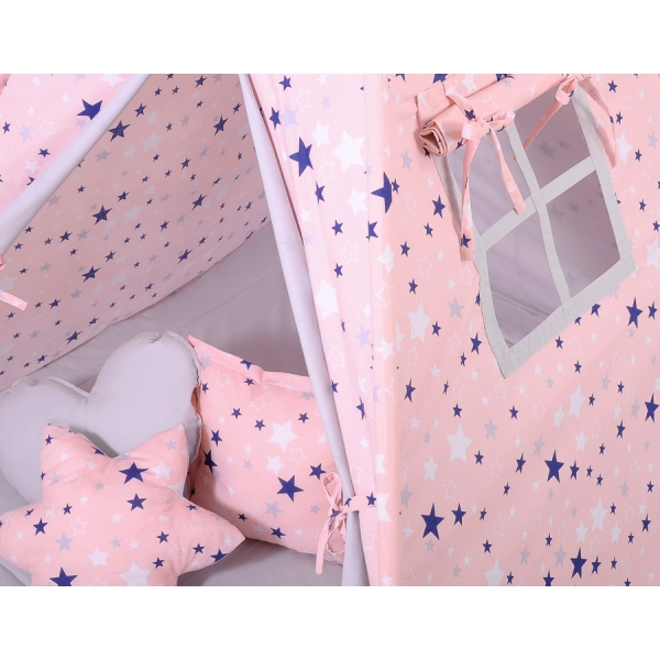 Teltsæt Tipi Telt Børn med legetæppe + puder sæt   Blå Lyserød Grå Pink Stjerner