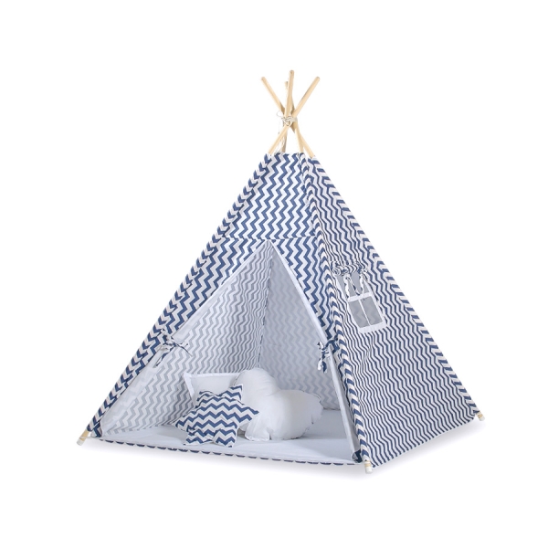 Teltsæt Tipi Telt Børn  Mørk Blå Siksak