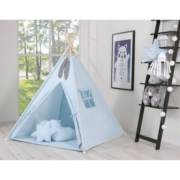 Tipi sæt til børn med legetæppe og puder  Blå