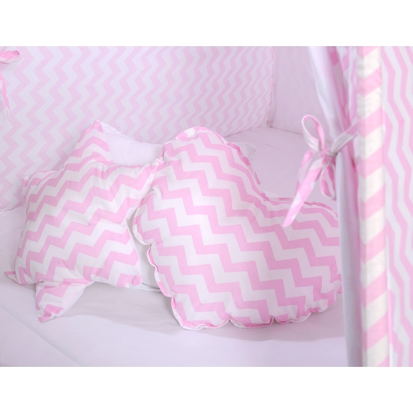 Tipi sæt til børn med legetæppe og puder  Lyserød Pink Siksak