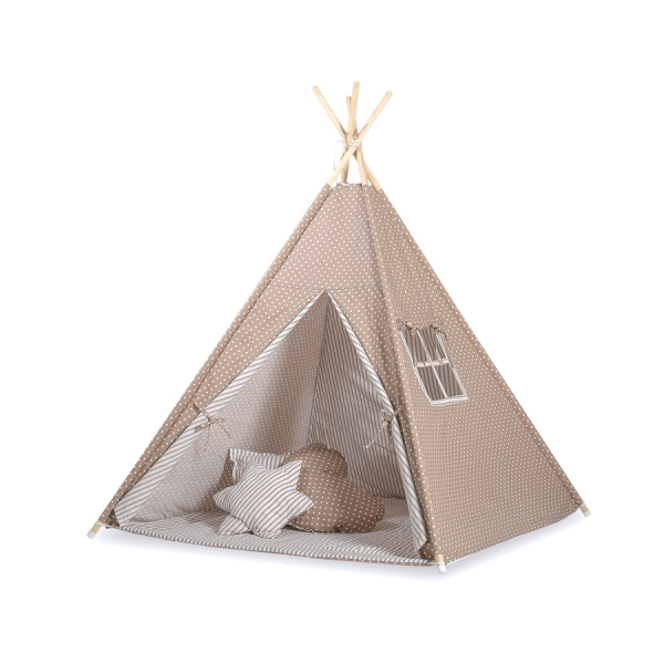 Tipi telt sæt til børn med legetæppe  Beige Polkaprikker
