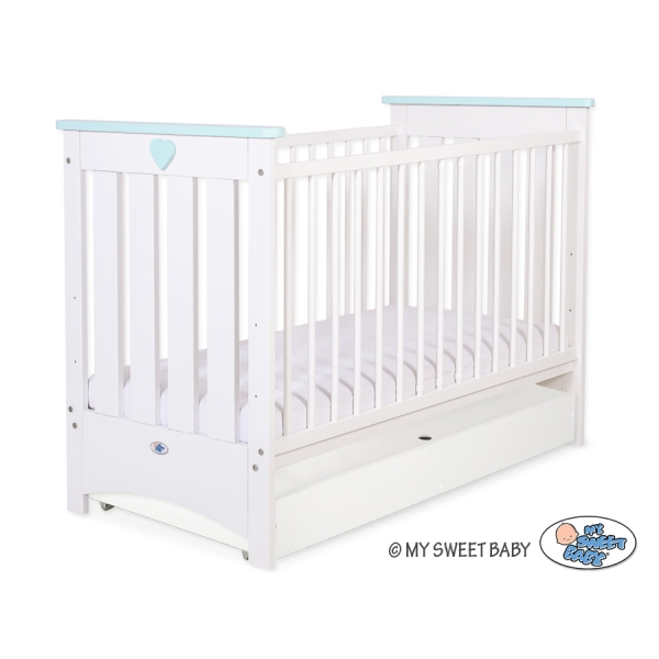 Tremmeseng 120x60cm til baby LORENZO med Sfuffe  STANDARD Mint Hvid