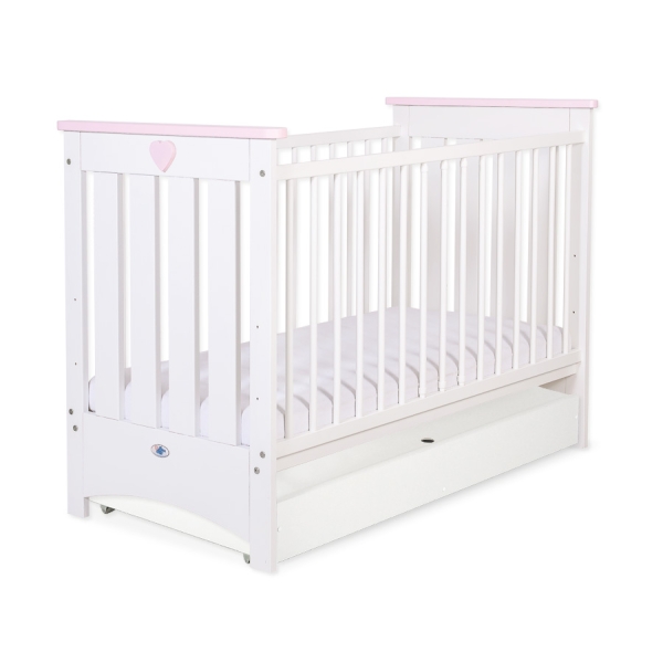 Tremmeseng af træ 120x60cm LORENZO med Sfuffe  STANDARD Lyserød Hvid Pink