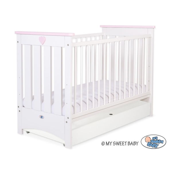 Tremmeseng af træ 120x60cm LORENZO med Sfuffe  STANDARD Lyserød Hvid Pink