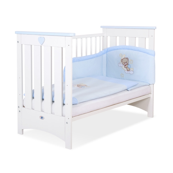 Tremmeseng af træ til baby  Hvid Blå