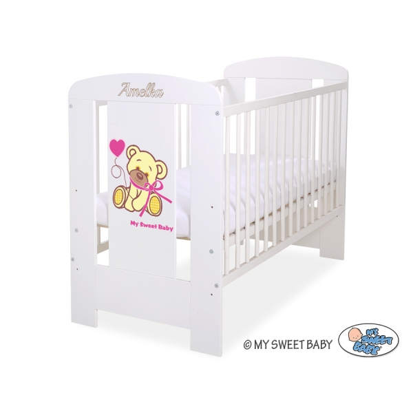 Tremmeseng til baby Bamse med sløjfe  Lyserød Hvid Pink