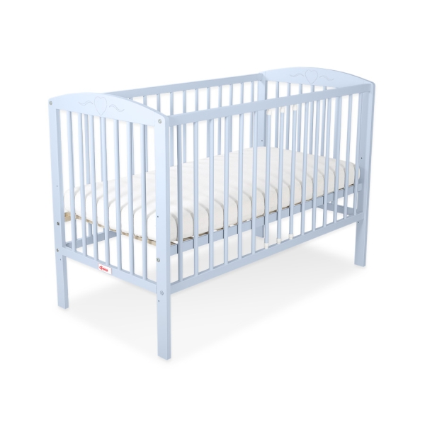 Babyseng med hjul og madras til baby Hjerter Blå