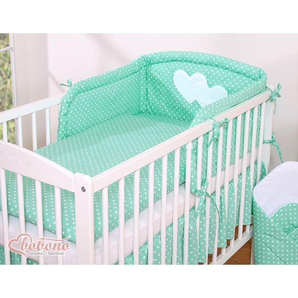 Universel sengerand til tremmeseng - Hanging Hearts  Mint Polkaprikker